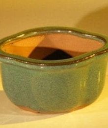 Green Glazed Ceramic Bonsai Pot - Oval 5.0 x 4.25 x 2.75