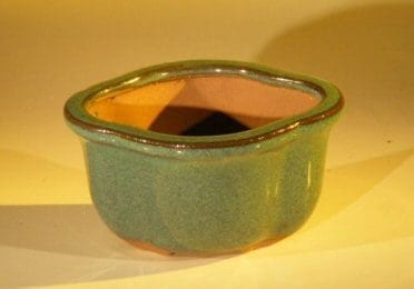 Green Glazed Ceramic Bonsai Pot - Oval 5.0 x 4.25 x 2.75
