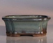 Green Ceramic Bonsai Pot - Rectangle Indented Corners 6 x 4.5 x 2.25