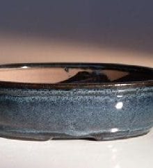 Blue Ceramic Bonsai Pot - Oval Land/Water Divider 7.75 x 6.0 x 2.5