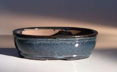 Blue Ceramic Bonsai Pot - Oval Land/Water Divider 7.75 x 6.0 x 2.5
