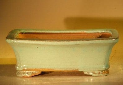 Green Ceramic Bonsai Pot #1 - Rectangle 7.0 x 5.5 x 2.4