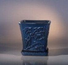 Blue Ceramic Bonsai Pot - Cascade Attached Matching Tray 7.5 x 7.5