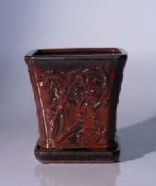 Parisian Red Ceramic Bonsai Pot - Cascade Attached Matching Tray 7.5 x 7.5