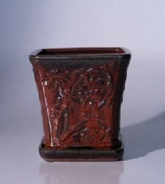 Parisian Red Ceramic Bonsai Pot - Cascade Attached Matching Tray 7.5 x 7.5