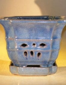 Blue Orchid Pot with Attached Tray 7.0 x 6.5 Tall