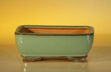 Green Ceramic Bonsai Pot - Rectangle 6.125 x 5.0 x 2.125