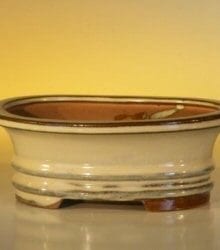 Beige Ceramic Bonsai Pot - Oval 6.125 x 5.0 x 2.125