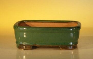 Forest Green Ceramic Bonsai Pot #1 - Rectangle 6.125 x 5.0 x 2.125