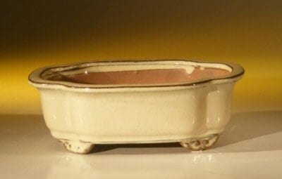 Beige Ceramic Bonsai Pot - Oval 7.0 x 5.5 x 2.375