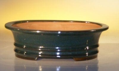 Dark Green Ceramic Bonsai Pot - Oval 10 x 8 x 3.125