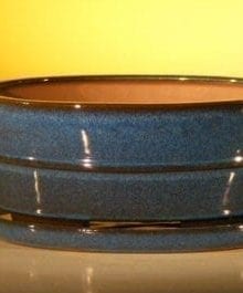 Blue Ceramic Bonsai Pot- Oval Professional Series with Attached Humidity/Drip tray 10.0 x 7.5 x 4.5
