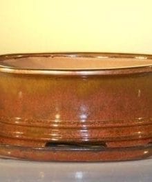 Aztec Orange Ceramic Bonsai Pot - Oval Professional Series with Attached Humidity/Drip tray 10.75 x 8.5 x 4.125
