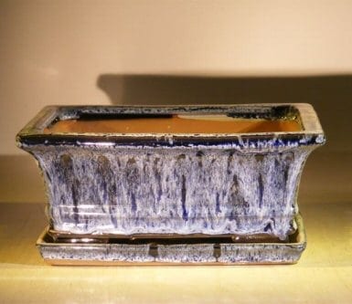 Blue Ceramic Bonsai Pot - Rectangle Professional Series with Attached Humidity/Drip Tray 10 x 8 x 4.5