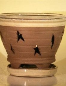 Ceramic Orchid Pot #1 - 7.625 x 6.125 Round With Matching Attached Saucer