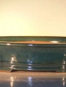 Green Ceramic Bonsai Pot - Oval 17.5 x 13.5 x 4.5