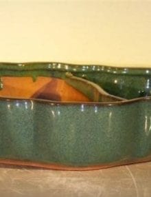 Ceramic Bonsai Pot - Land/Water with Scalloped Edges 9.5 x 7.5 x 2.25