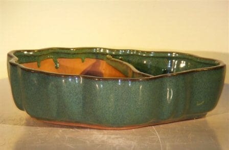 Ceramic Bonsai Pot - Land/Water with Scalloped Edges 9.5 x 7.5 x 2.25