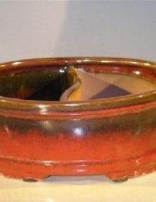 Parisian Red Ceramic Bonsai Pot - Oval Land/Water Divider 12 x 9.5 x 4