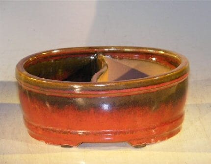 Parisian Red Ceramic Bonsai Pot - Oval Land/Water Divider 8.0 x 6.5 x 3.25