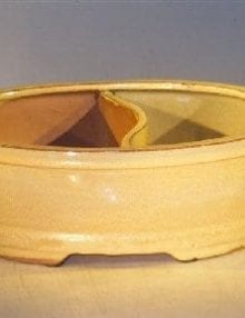 Beige Ceramic Bonsai Pot - Oval Land/Water Divider 12 x 9.5 x 4
