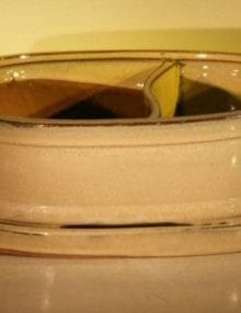 Beige Ceramic Bonsai Pot Land/Water with Attached Matching Tray 10.0 x 7.5 x 3.5