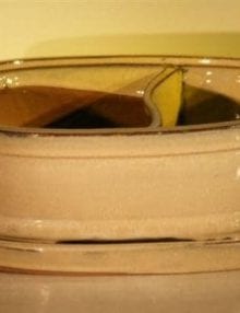 Beige Ceramic Bonsai Pot - Oval Land/Water with Attached Matching Tray 12.0 x 9.25 x 4.25