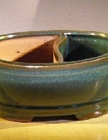 Blue/Green Ceramic Bonsai Pot - Oval Land/Water Divider 8.0 x 6.5 x 3.25