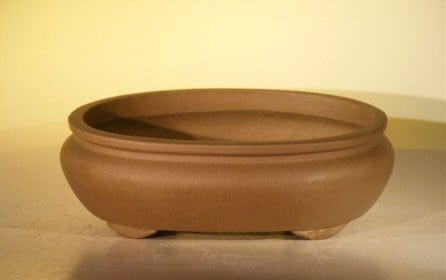Tan Unglazed Ceramic Bonsai Pot #1 - Oval 10 x 7.875 x 3.125