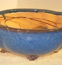 Blue Ceramic Bonsai Pot #1 - Oval Lotus Shaped Professional Series 10.5 x 9.0 x 4.0