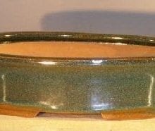 Dark Green Ceramic Bonsai Pot - Oval 9.25 x 6.25 x 2.5