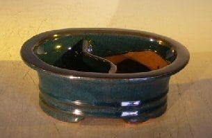 Dark Blue Ceramic Bonsai Pot - Oval Land/Water Divider 8 x 6 x 3