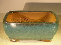 Green Ceramic Bonsai Pot #1 - Rectangle Professional Series 8.25 x 6.25 x 4.0