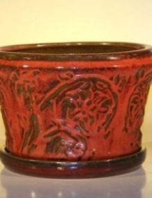 Parisian Red Ceramic Bonsai Pot With Matching Tray Round 11.25 x 7.5