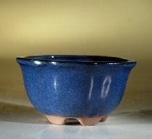 Blue Glazed Ceramic Bonsai Pot - Round 5 x 2.75