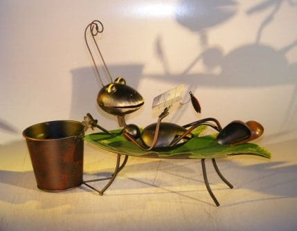 Metal Ant Garden Pot Decoration with Movable Head and Attached Pot Holder 17.0 x 5.0 x 12.0 Tall