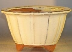 Beige Ceramic Bonsai Pot Round Fluted Shape 7.75 x 4.5