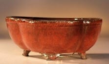 Parisian Red Ceramic Bonsai Pot Round Petal Shape 8.25 x 6.5 x 3.25