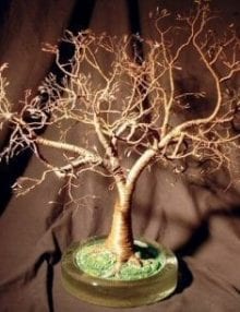 Wire Bonsai Tree Sculpture For Sale - Copper Oak With Hammered Leaves 19Hx18Wx18D